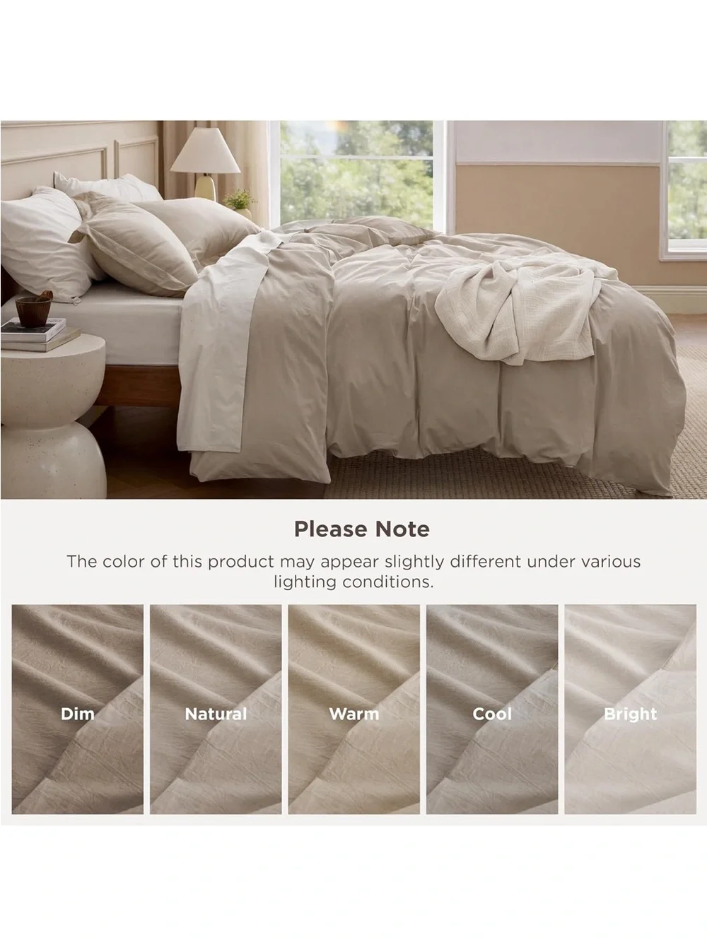 NEW Bedsure 100% Washed Cotton Duvet Cover Set. Frosted Almond Minimalist Beddin